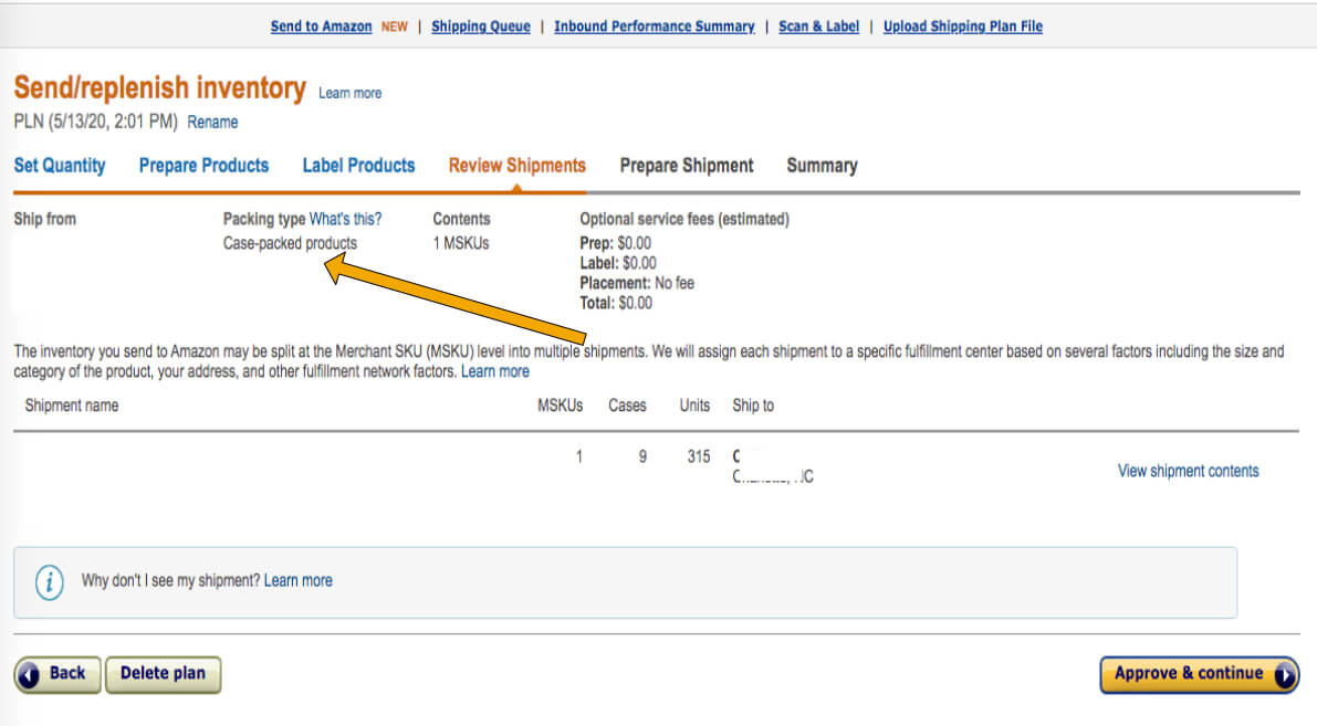 Amazon Seller central packing dashboard