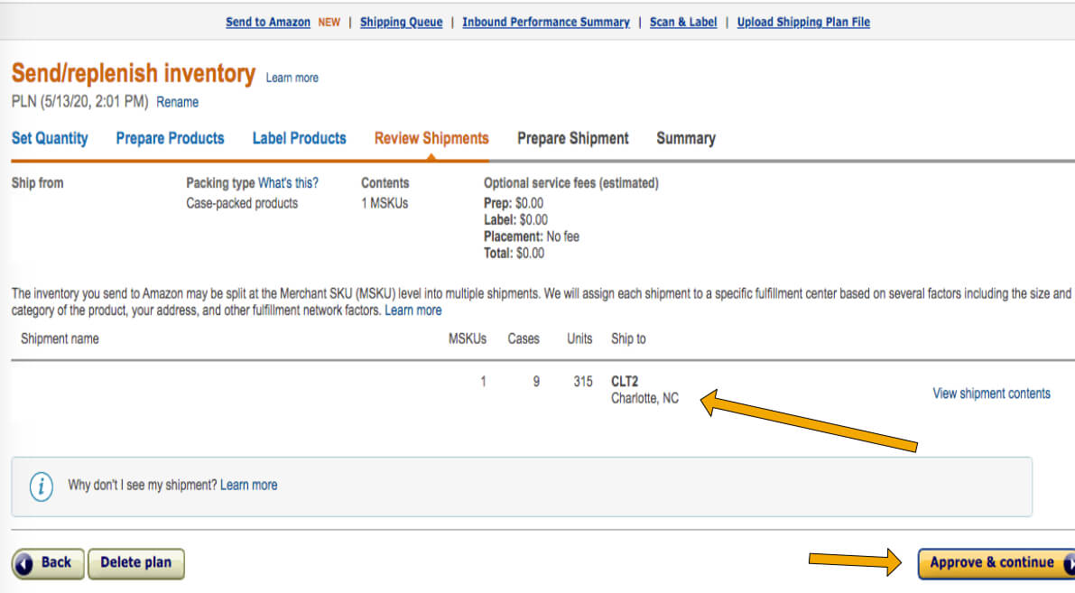 Amazon seller central warehouse location