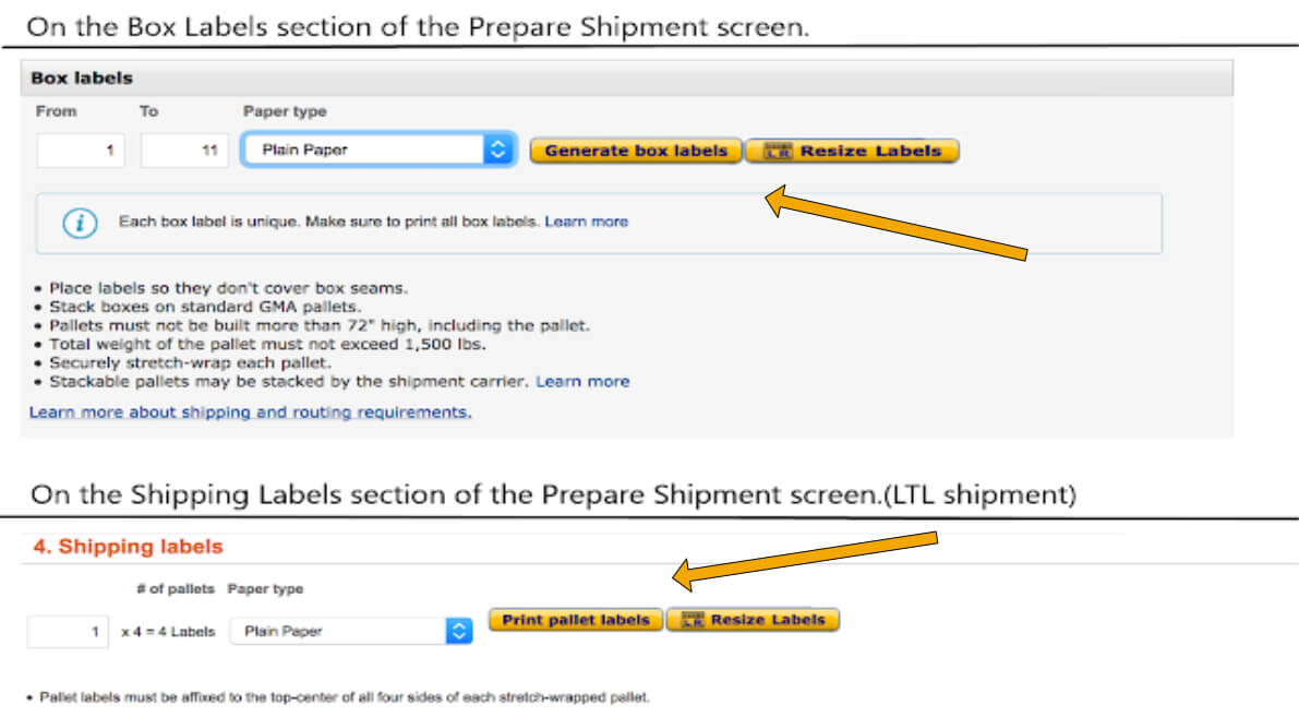 Amazon seller central print labels page