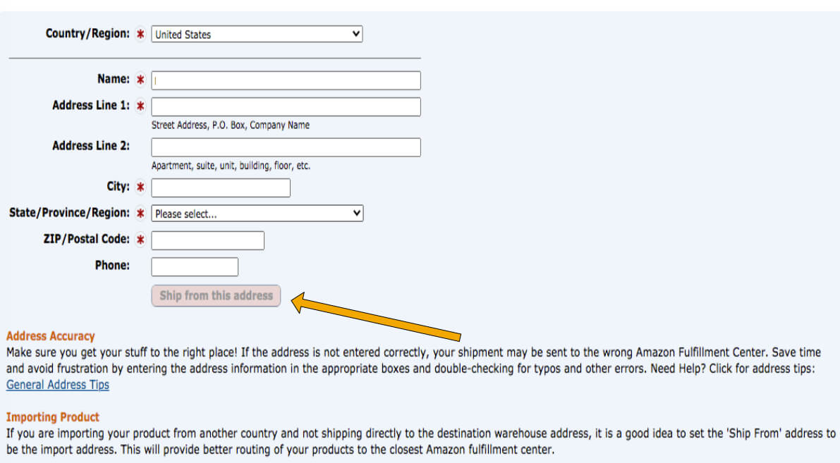 Amazon FBA ship from form